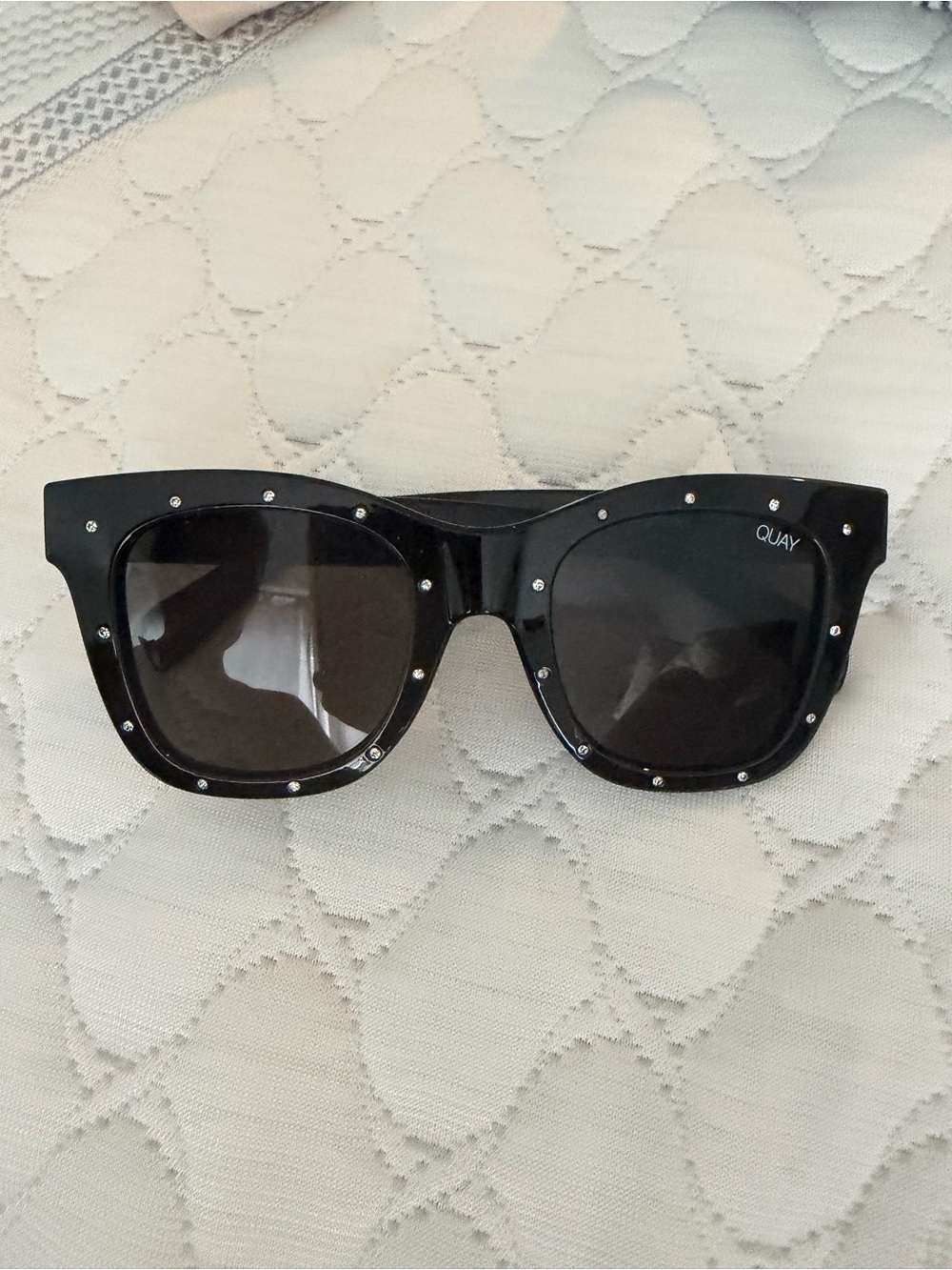 Quay Australia Black Studded Square Frame Sunglasses